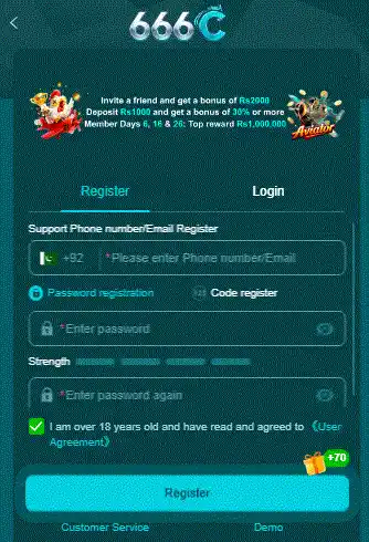 666c login and register process