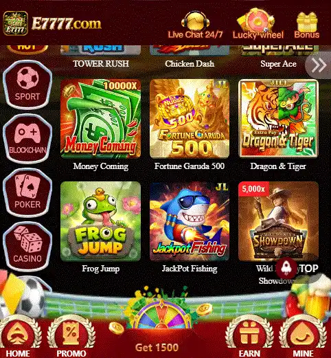 E7777 GAME APK INTERFACE WITH TOP EARNING GAMES 2026
